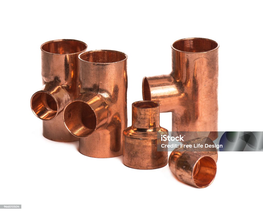 Copper pipe fittings Copper Pipe, Plumber, Copper, Water Pipe, Close-up Copper Stock Photo