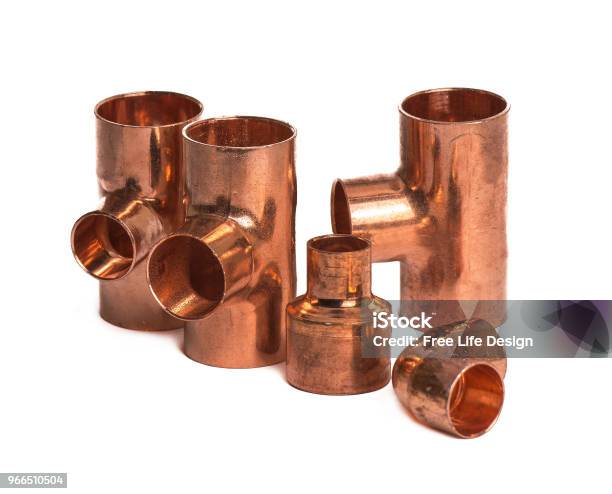 Copper Pipe Fittings Stock Photo - Download Image Now - Copper, Installing, Cut Out