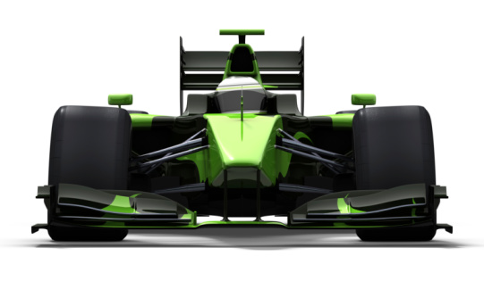 3d rendering of a green race car on white - frontal view - my own car design