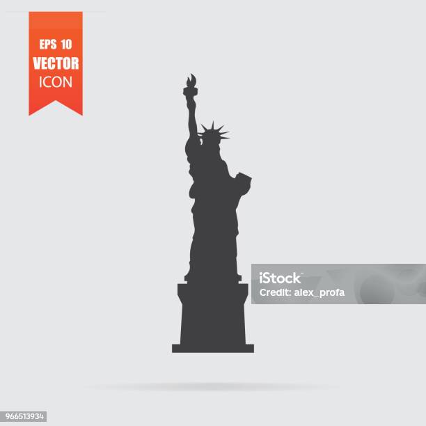 Statue Of Liberty Icon In Flat Style Isolated On Grey Background Stock Illustration - Download Image Now