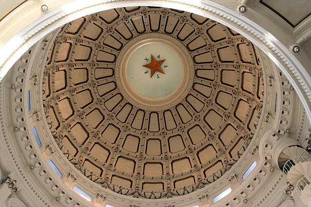 Looking up the rotunda at the Texas State Capitol Building in Austin, Texas, USA.