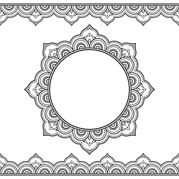 Set of seamless borders and circular ornament for design, application of henna, Mehndi and tattoo. Decorative pattern in ethnic oriental style. Set of seamless borders and circular ornament for design, application of henna, Mehndi and tattoo. Decorative pattern in ethnic oriental style. henna stock illustrations