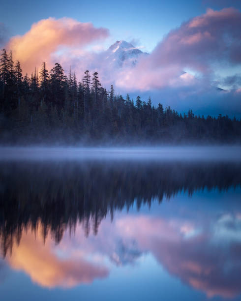 Mt Hood Sunrise over Lost Lake Oregon stock photo