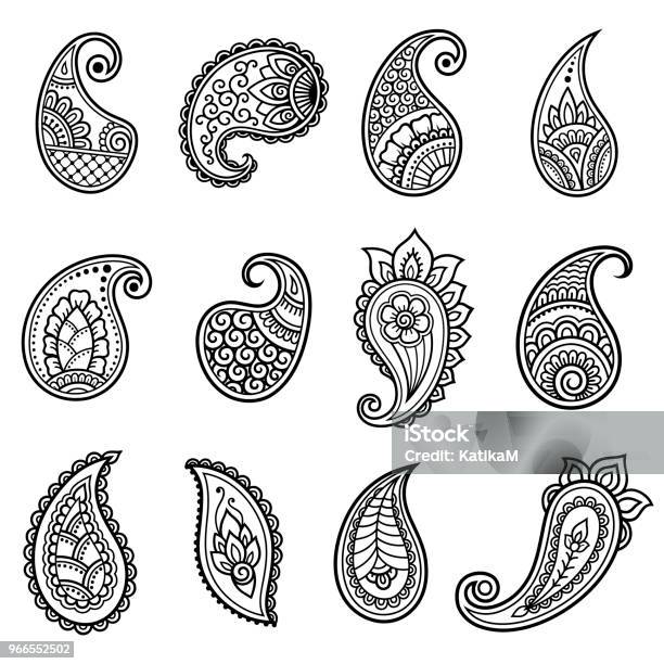 Set Of Mehndi Flower Pattern For Henna Drawing And Tattoo Decoration In Ethnic Oriental Indian Style Stock Illustration - Download Image Now