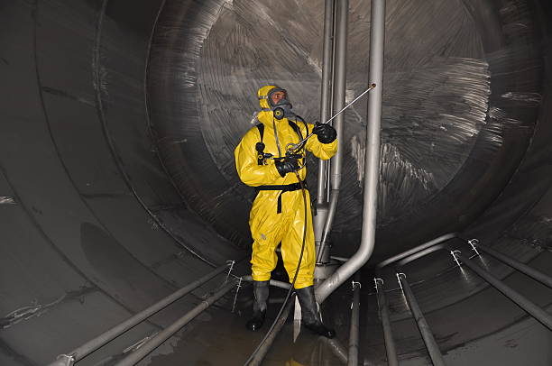 man in chemical suit