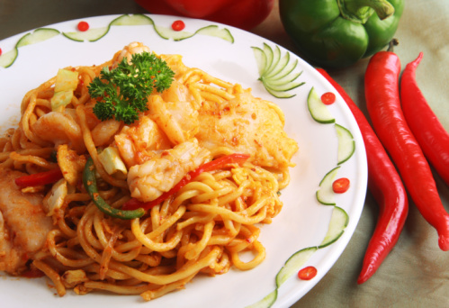 Cooking Prawn Pasta Spaghetti High Resolution Stock Photo