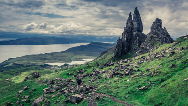 istock Green Old Man of Storr, Skye in cloudy day 966558002