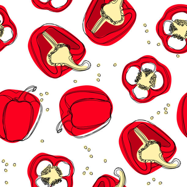 Doodle hand drawn vector seamless pattern Bell pepper seamless pattern. Vector illustration. red bell pepper stock illustrations