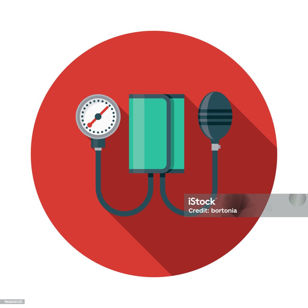 Blood Pressure Cuff Flat Design Emergency Services Icon A flat design styled emergency services icon with a long side shadow. Color swatches are global so it’s easy to edit and change the colors. Blood Pressure Gauge stock vector