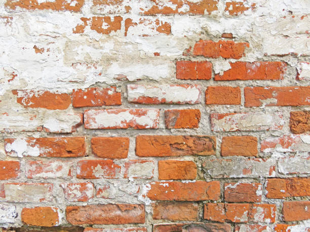 istock Red, Terracotta and White Brick Background. Old Wall of Red Bricks and White Brayed and Cracked Old Paint. 966618482