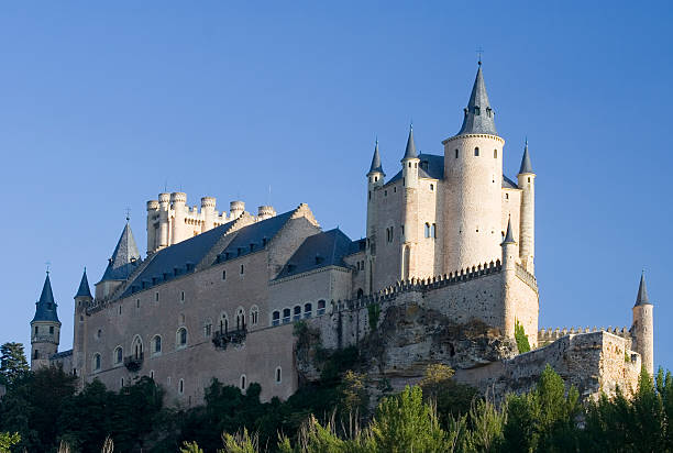 Detail architecture photography with zoom in technique on the towers of Alcazar Castle
