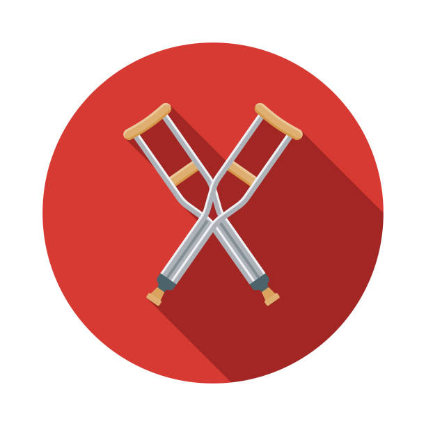 Crutches Flat Design Emergency Services Icon A flat design styled emergency services icon with a long side shadow. Color swatches are global so it’s easy to edit and change the colors. crutch stock illustrations