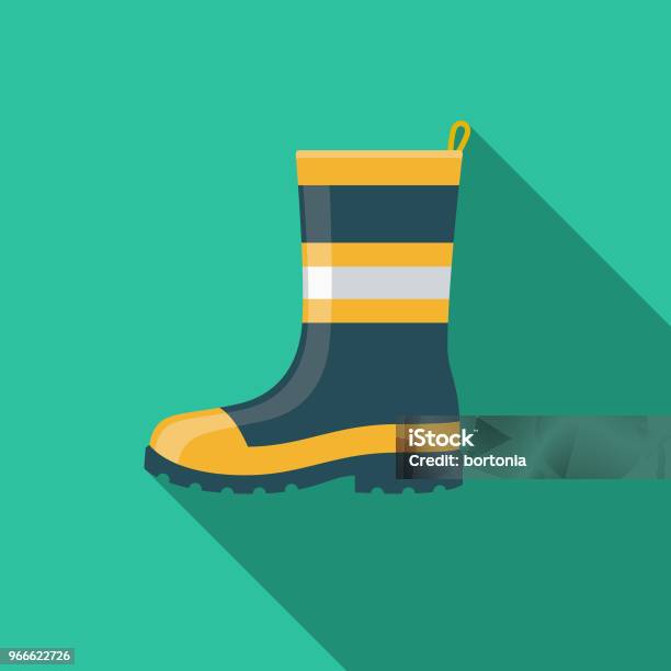 Safety Boot Flat Design Emergency Services Icon Stock Illustration - Download Image Now - Boot, Rubber Boot, Safety