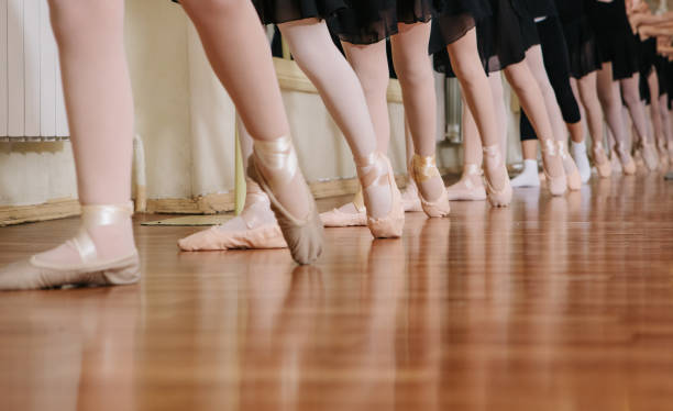 istock Little ballerinas doing exercises ballet class. 966626160
