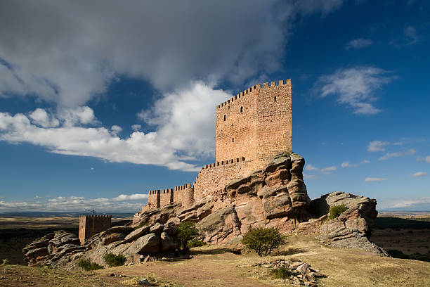 Belmonte, Cuenca, Spain- December 10, 2023: The Castle of Belmonte on a cloudy day in Cuenca region, Spain