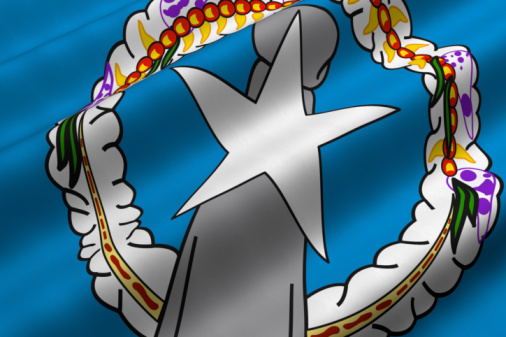 Detailed 3d rendering closeup of the flag of the Northern Mariana Islands.  Flag has a detailed realistic fabric texture.