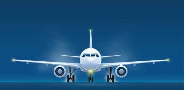 Vector illustration of Front view of landing passenger aircraft