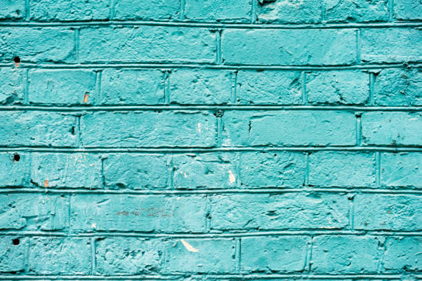istock Painted turquoise vintage grunge brick wall texture urban background. Horizontal texture. For abstract background, pattern, wallpaper or banner design 966664316