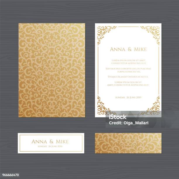 Luxury Wedding Invitation Or Greeting Card With Vintage Gold Ornament Vector Illustration Stock Illustration - Download Image Now