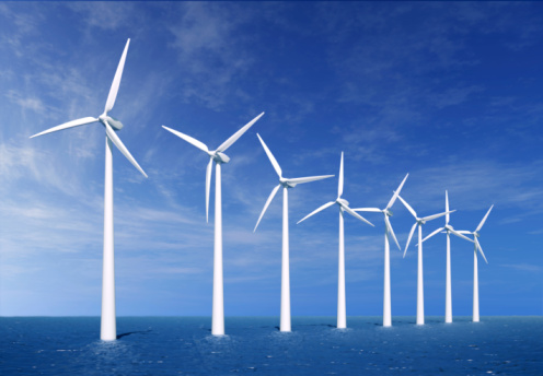 Power engineers use drones to inspect offshore wind farms