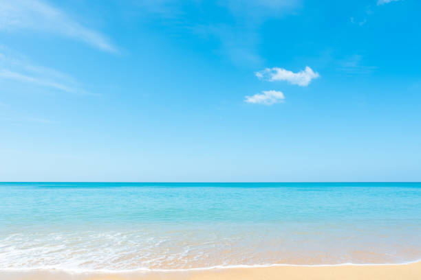 istock Beautiful white clouds on blue sky over calm sea background. 966674392