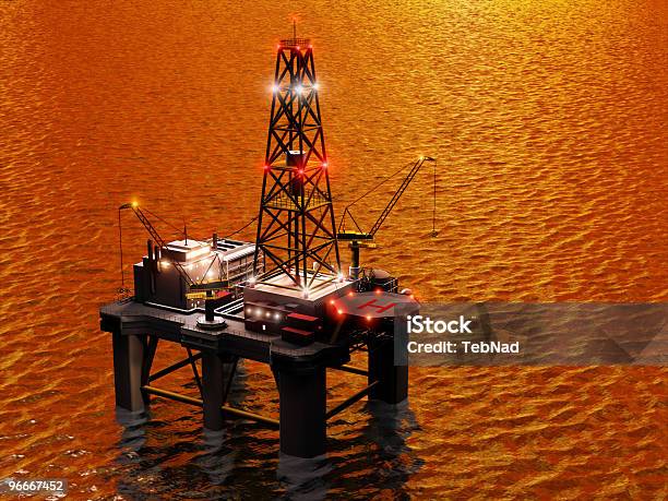 Oil Rig On The Sea Stock Photo - Download Image Now - Atlantic Ocean, Back Lit, Blue