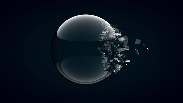 3D rendering broken glass sphere 3D rendering broken glass sphere on dark background . black crash stock pictures, royalty-free photos & images