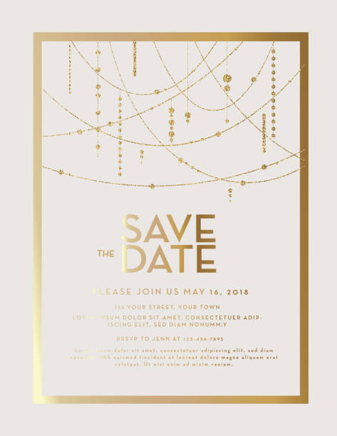 illustrazioni stock, clip art, cartoni animati e icone di tendenza di golden glitter salva il modello di design dell'invito al matrimonio data - wedding card