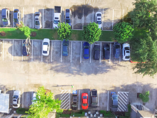 istock Bird eye view apartment complex building outdoor parking 966696888