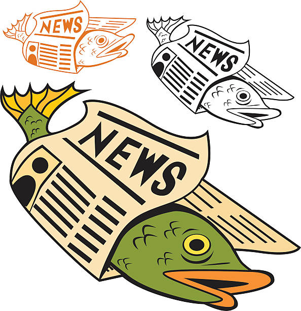 Fish Wrapped In Newspaper vector art illustration