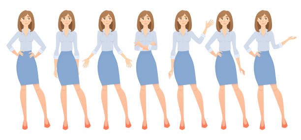 ilustrações de stock, clip art, desenhos animados e ícones de business woman set. set of female gestures and postures vector illustration. - disaffection