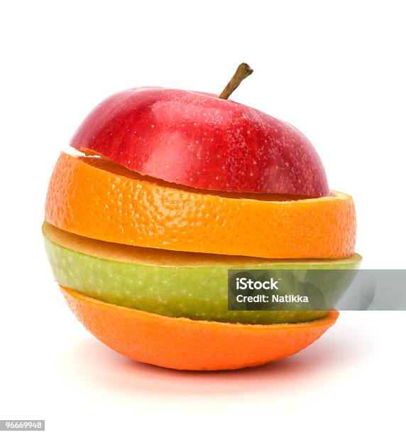 Rot Orange Und Grün Obst Scheiben In Holzschichtoptik Stockfoto und mehr Bilder von Apfel