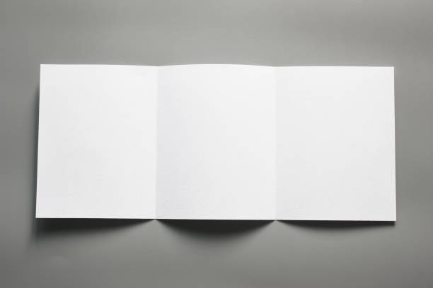 istock Blank portrait. changeable background / white paper isolated on gray. identity design, corporate templates, company style, set of booklets, blank white folding paper flyer 966709596
