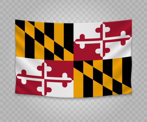 realistyczna wisząca flaga - maryland flag state maryland state flag stock illustrations