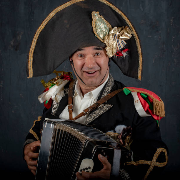 istock Commedia dell Arte performer in il Capitano costume performs for the camera. 966721636