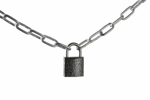 istock closeup on padlock locking the chain isolated on white background 966725842