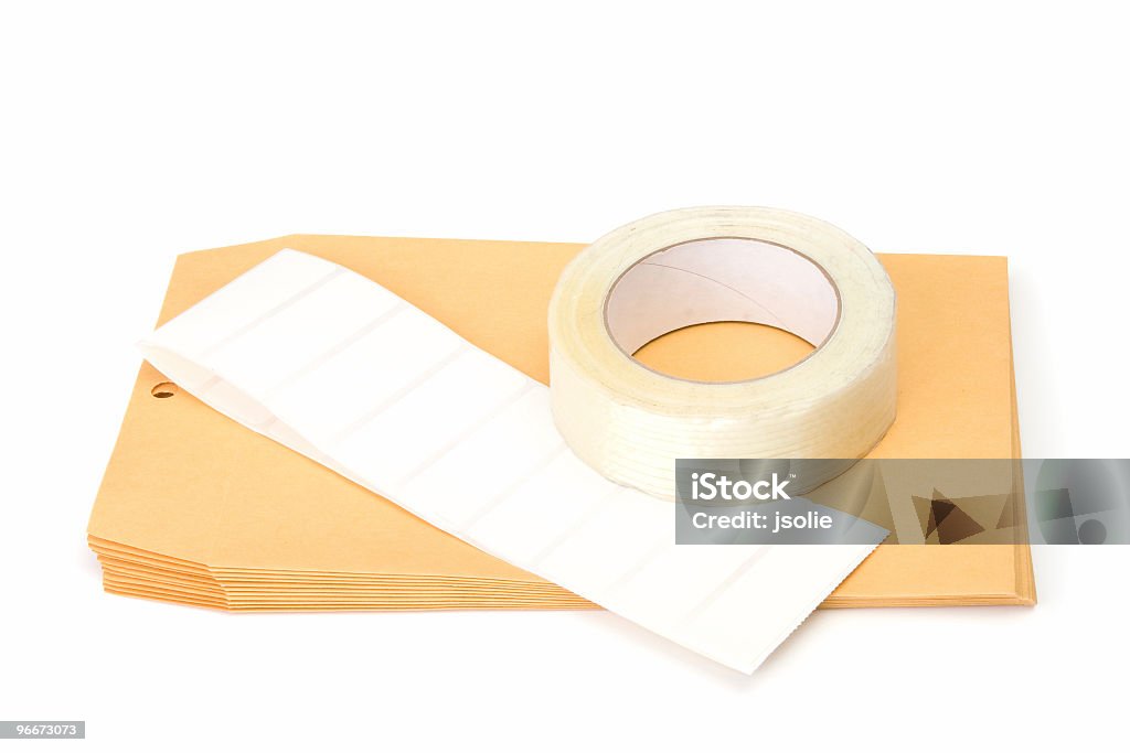 마닐라 봉투, 라벨 및 포장 테이프 - 로열티 프리 0명 스톡 사진