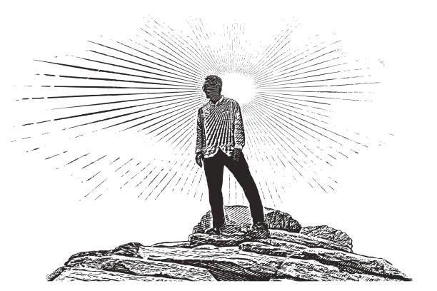 ilustrações de stock, clip art, desenhos animados e ícones de senior man hiking zion national park. angels landing trail summit. - route 66 illustrations