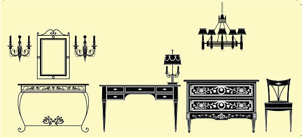 ilustraciones, imágenes clip art, dibujos animados e iconos de stock de colección de muebles antiguos - candlestick holder candle silhouette antique