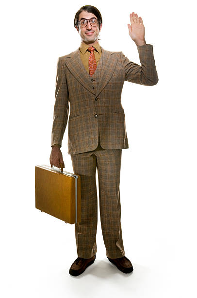 Retro Businessman Parody of retro businessman with briefcase waving at camera. caricature photos stock pictures, royalty-free photos & images