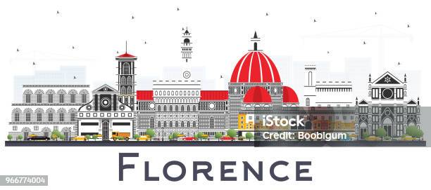 Florence Italy City Skyline With Color Buildings Isolated On White Stock Illustration - Download Image Now