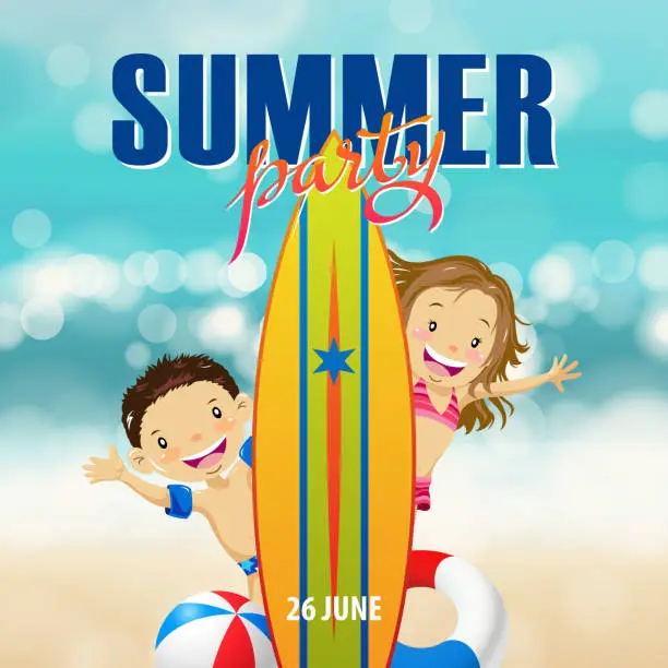 Vector illustration of Kids Summer Beach Party