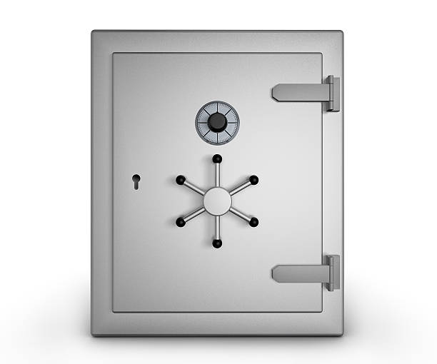 istock A stainless steel safe on a white background 96678368