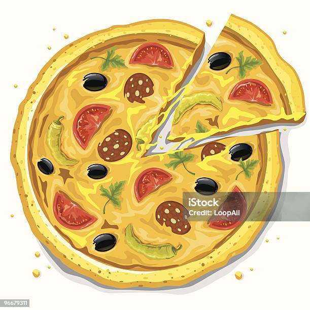 Vetores de Pizza Fast Food Ilustração Vetorial e mais imagens de Alimentação Não-saudável - Alimentação Não-saudável, Amarelo, Azeitona