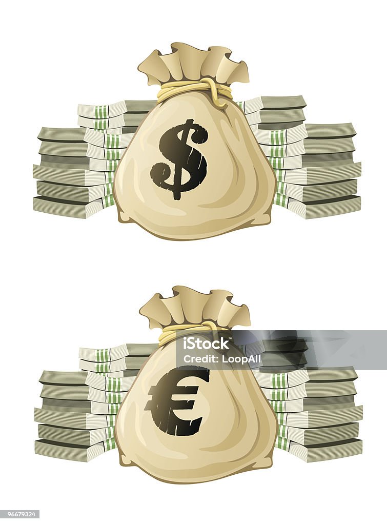 Volle sack mit euro und dollar Geld - Lizenzfrei Bankgeschäft Vektorgrafik