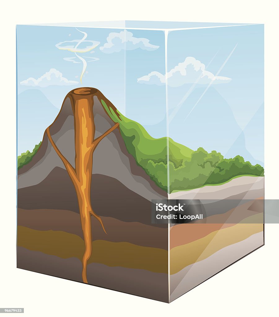 Góra z sekcji Krater Wulkanu w oknie Szkło - Grafika wektorowa royalty-free (Przekrój poprzeczny)