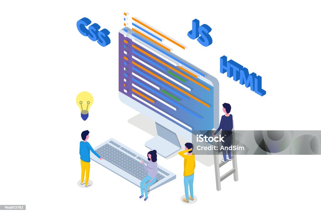 Development Software Big Image Software Development Isometric Programmer At Work Big Data Processing ...