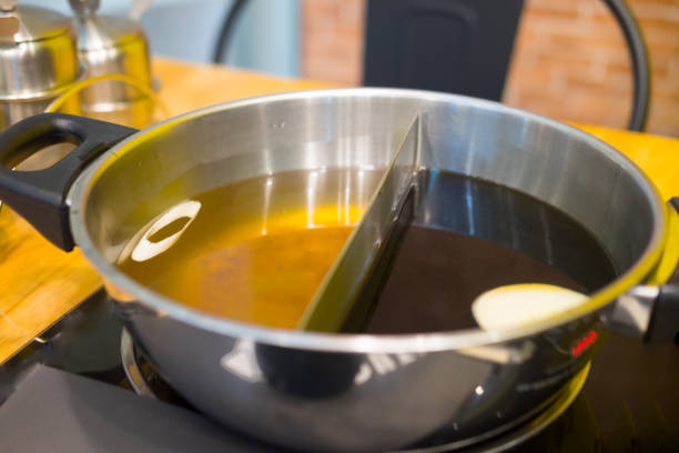 istock Shabu soup 2in1 in pot on table. Selective focus 966817206