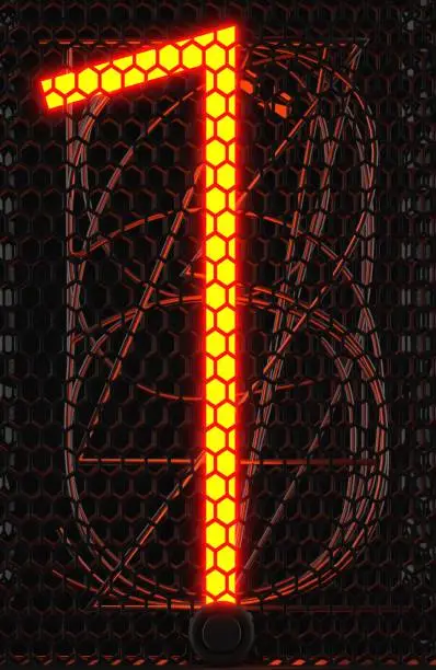 Photo of Nixie tube indicator, lamp gas-discharge indicator close-up. Number one of retro. 3d rendering