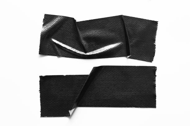 istock Set of black tapes on white background. Torn horizontal and different size black sticky tape, adhesive pieces. 966827420